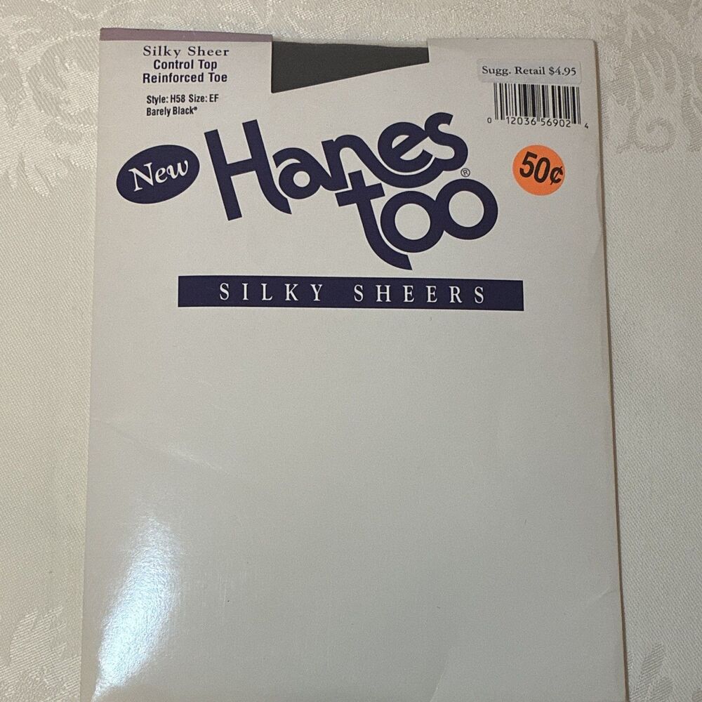 Vintage Hanes Too Silky Sheers Control Top Reinforced Toe Pantyhose Black